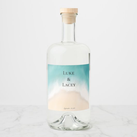 Strand bruiloft waterverf labels likeurfles etiket (Voorkant)