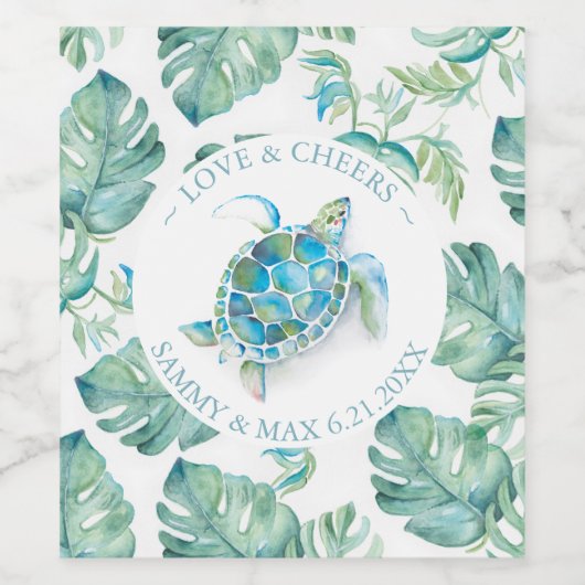 Strand Bruiloft Wijn Labels Tropisch Wijn Etiket (Enkel label)