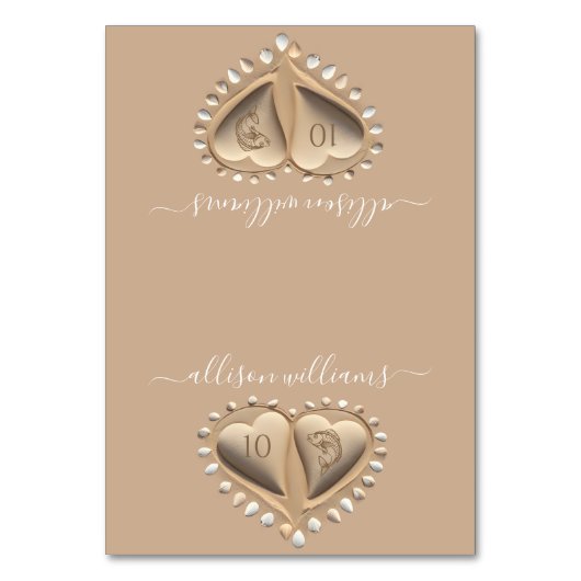 Strand bruiloft zand harten-plaats kaarten-maaltij kaart (Voorkant)