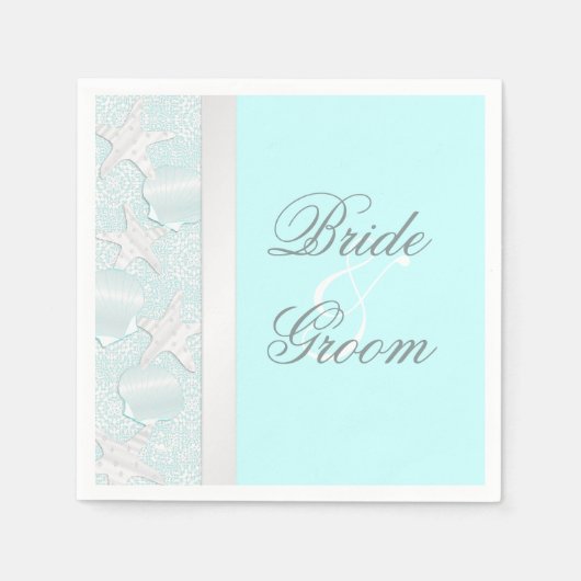 Strand bruiloft zeeschelpen en zeesterren servette servet (Voorkant)