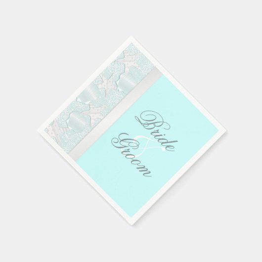 Strand bruiloft zeeschelpen en zeesterren servette servet (Hoek)