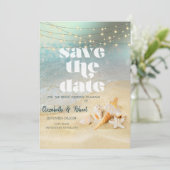 Strand Bruiloft Zeeschelpen String Lights Save The Save The Date (Staand voorkant)
