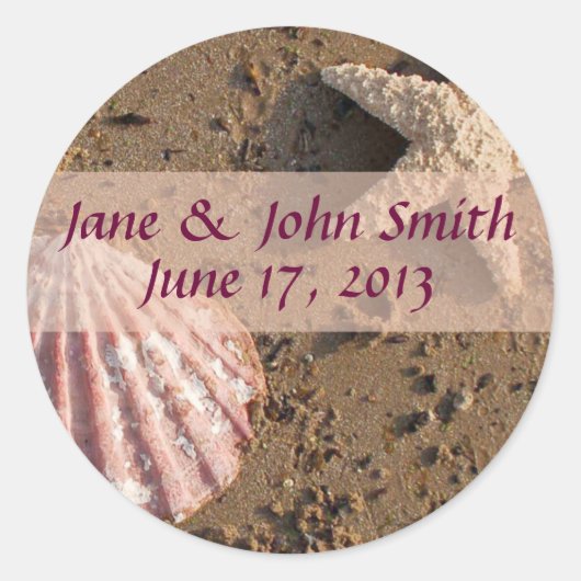 Strand Bruiloft Zeester en Zee Shell Seals Ronde Sticker (Voorkant)