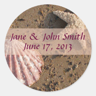 Strand Bruiloft Zeester en Zee Shell Seals Ronde Sticker