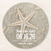 Strand Bruiloft Zeester Uniek Save the Date Ronde Kartonnen Onderzetter (Voorkant)