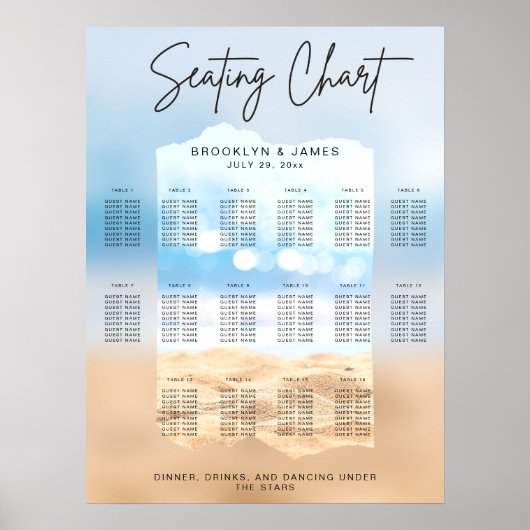 Strand bruiloft zitgrafiek binden van de knoop tek poster (Voorkant)