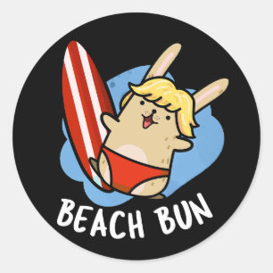 Strand Bun Funny Bunny Puns Donker BG Ronde Sticker
