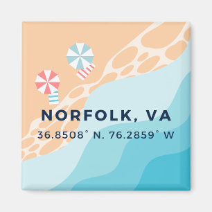 Strand Button Magnet - Coördinaten van Norfolk VA Magneet