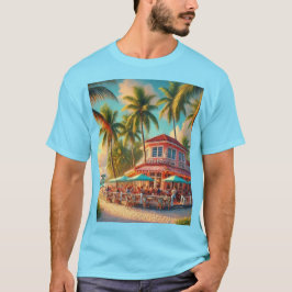 Strand Cafe Aruba Tropisch Blauwe T-Shirt