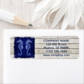 Strand chique drift hout nautische blauwe zeepaard etiket (Insitu)