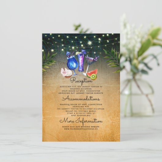 Strand Cocktails Bruiloft Informatie Gast Informatiekaartje (Staand voorkant)