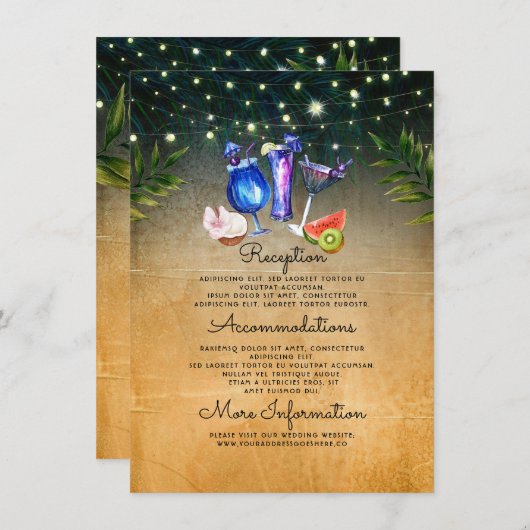 Strand Cocktails Bruiloft Informatie Gast Informatiekaartje (Voorkant / Achterkant)