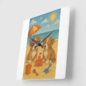 strand dag puppies Wall Clock Vierkante Klok (Hoek)
