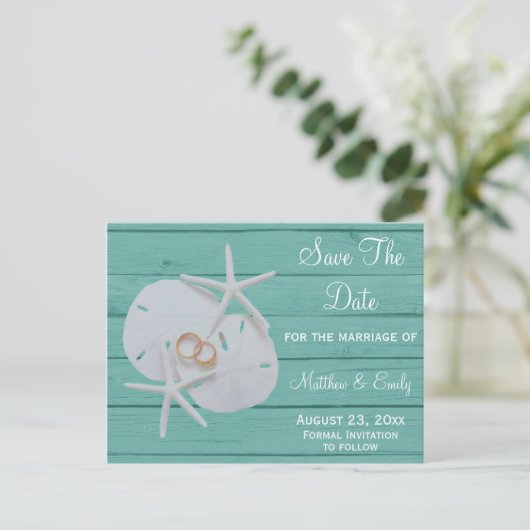 Strand Destination Wedding Sla de datum Briefkaart (Staand voorkant)