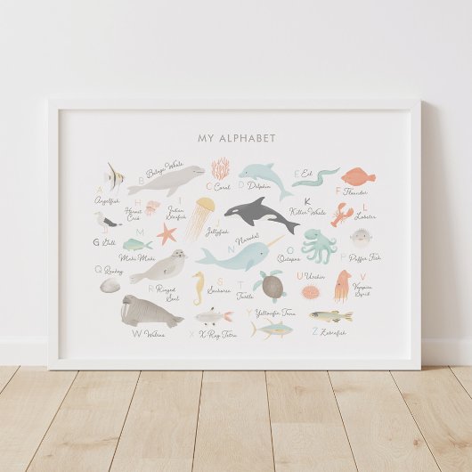 Strand Dierenalfabet Babykamer Decor Poster