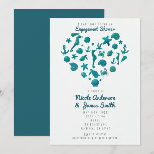 Strand Dingen Blauwgroen Waterverf Moderne Uitnodi Kaart