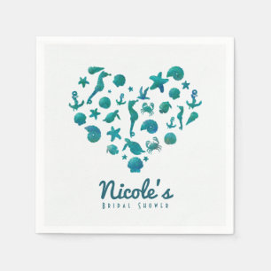 Strand Dingen Teal Waterverf Modern Chique Feest Servetten