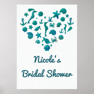 Strand Dingen Turquoise Watercolor Moderne Banner  Poster