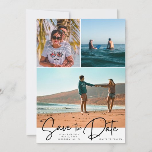 Strand Drie foto bruiloft Bewaar de datum Save The Date (Voorkant)
