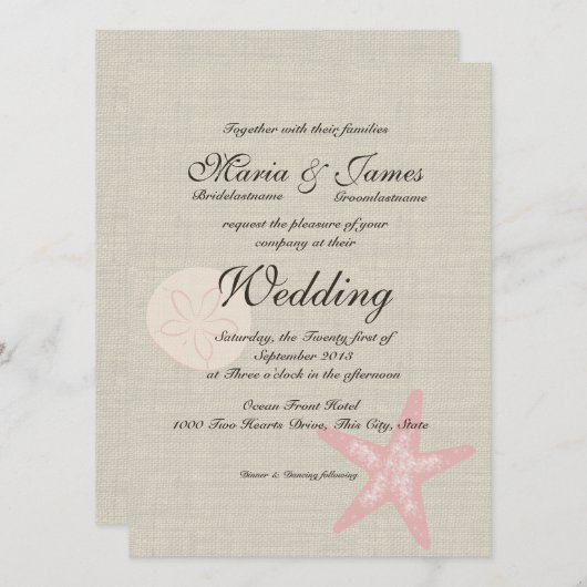 Strand en Burlap Starfish bruiloft Kaart (Voorkant / Achterkant)