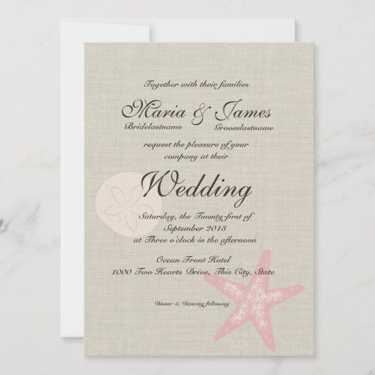Strand en Burlap Starfish bruiloft Kaart (Voorkant)