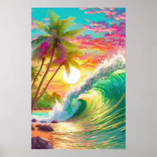 Strand en grote golf poster
