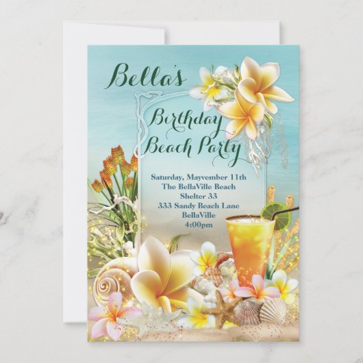 Strand en Luau Party Uitnodigingen (Voorkant)