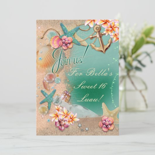 Strand- en Luau-uitnodigingen Kaart (Staand voorkant)