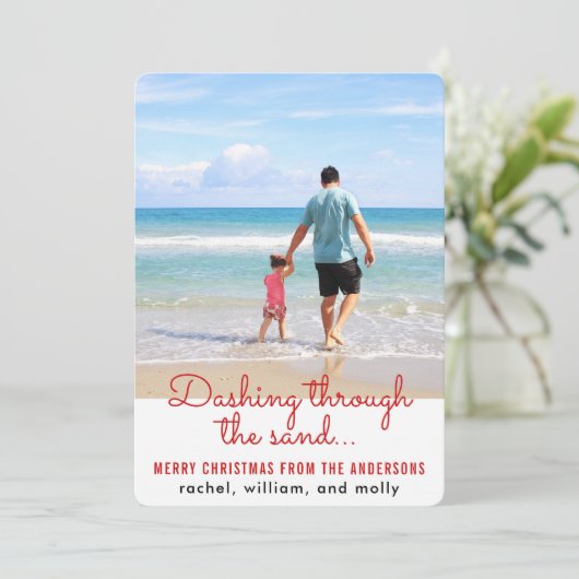 Strand en zand Kerstmis Feestdagenkaart (Staand voorkant)
