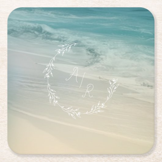 Strand Event Monogram Vierkante Kartonnen Onderzetter (Voorkant)