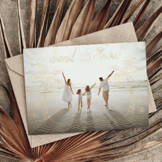 Strand Familiefoto Kerstkaart Goud Folie Uitnodiging Briefkaart