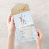 Strand Fotohuwelijk Uitnodiging RSVP Menu Harten Z (Afscheurbaar)