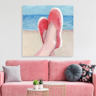 Strand Gemakkelijk acryl schilderij van espadrille Canvas Afdruk