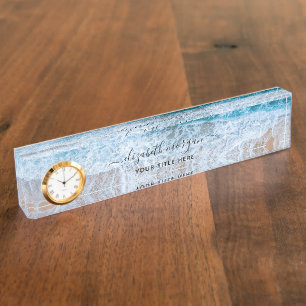 Strand Gepersonaliseerd Blauw Script Elegant Naambordje