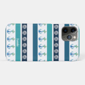 Strand Gestreept Blauw Wit Familie iPhone Case (Achterkant (horizontaal))
