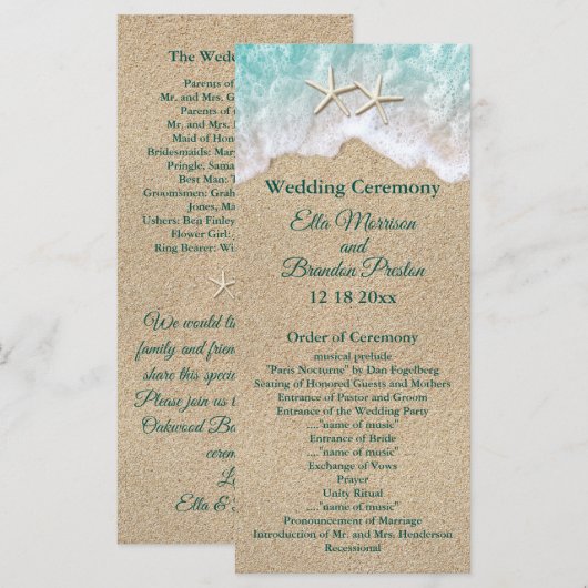 Strand golven en zeesterren bruiloft programma (Voorkant / Achterkant)