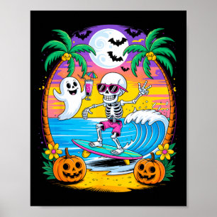 Strand Grappige Halloween Vibes ZomerTussen Skelet Poster