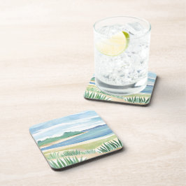 Strand Gras Baai | Aquarel Oceaan Kust Zee Bier Onderzetter
