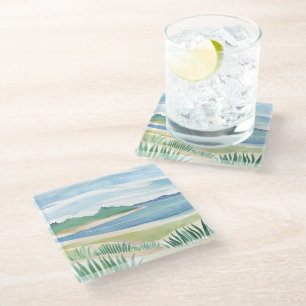 Strand Gras Baai   Aquarel Oceaan Kust Zee Glazen Onderzetter