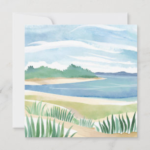 Strand Gras Baai Aquarel Oceaan Kust Zee Kaart