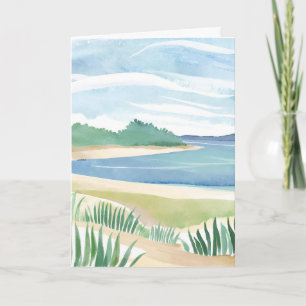Strand Gras Baai Aquarel Oceaan Kust Zee Kaart