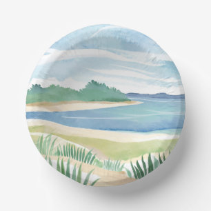 Strand Gras Baai Aquarel Oceaan Kust Zee Papieren Kommen