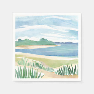 Strand Gras Baai Aquarel Oceaan Kust Zee Servet