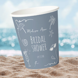Strand HandGetekende Doodle Illustraties Bruidsfee Papieren Bekers