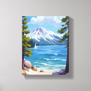 Strand Harbor Beach Lake Tahoe Schilderij Canvas Afdruk