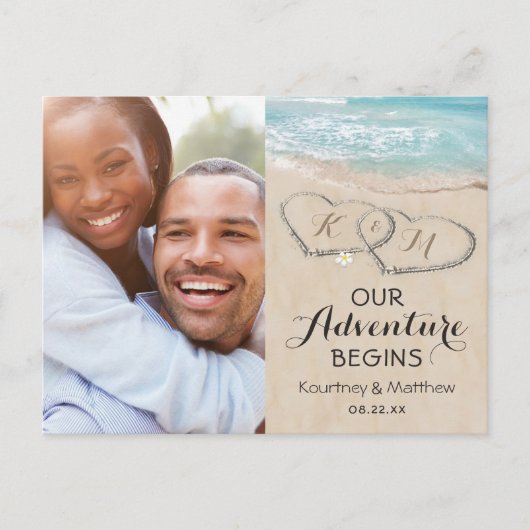 Strand Hart Foto Save the Date Aankondigingskaart (Voorkant)