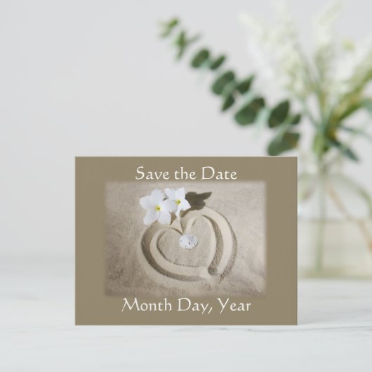 Strand Hart in Zand - Save the Date Wedding Aankondigingskaart (Staand voorkant)
