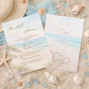 Strand harten initiaal quote liefde Bruids douche Kaart