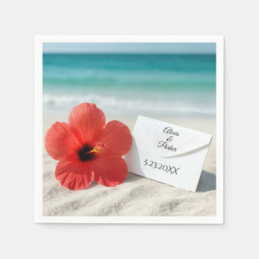 Strand Hibiscus bloem met bruiloft envelop Servet (Voorkant)
