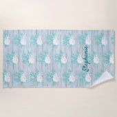 Strand Hout Zand Dollar Zeester Aqua Glitter Strandlaken (Voorkant)